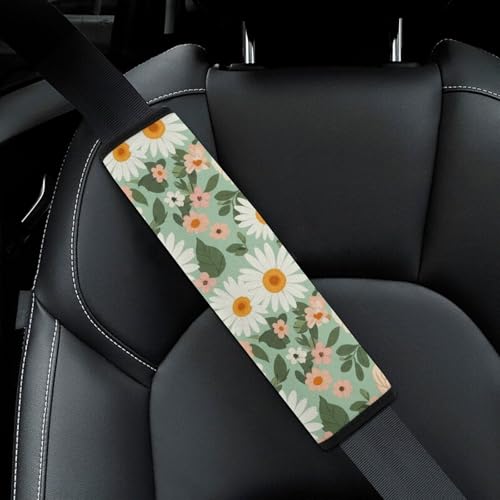 2PCS Spring Boho Floral Neutral Green Flowers Leaves Pastel Peony Daisy Car Seat Belt Pad Universal Soft And Comfortable Harness Pads Strap for Kids, Car Seats Pushchair Strollers High Chair Pushchair - color: Pattern 1078