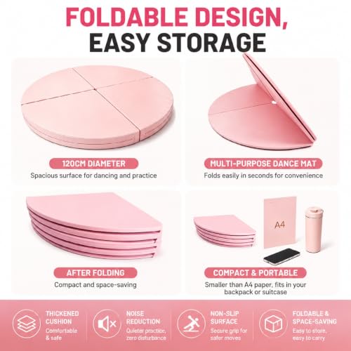 Pole Dance Mat, Folding Pole Crash Mat for Home, PU Leather Skid Proof Covering, Portable Safety Round Dancing Cushion for Home Studio Fitness - size: 120x3cm/47.2x1.2in