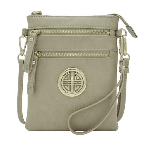Solene Small Multi Zipper Pockets Crossbody Bag with Detachable Wristlet - color: Brick