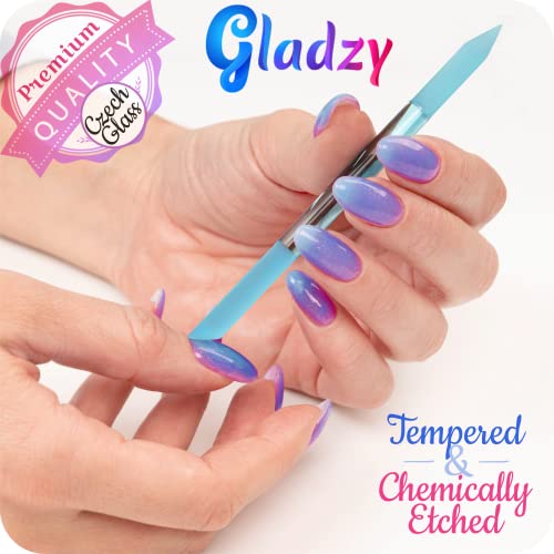 GLADZY Genuine Czech Glass Nail File Set - Callus Remover Foot Rasp, Cuticle Pusher Manicure Stick, Double Sided Etched Different Grit Surface, Professional Nail Care Tool, Made in EU - color: All-in-one Set - Yellow Orange