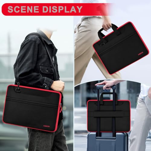 Hseok Laptop Shoulder Bag 17-17.3 inch Case, Durable Shockproof Protective Briefcase with Multi-Pockets Compatible with Lenovo Most 17-17.3 inch HP Acer Dell ASUS MSI Notebooks,Black-red - color: Black-red, size: 17-17.3"
