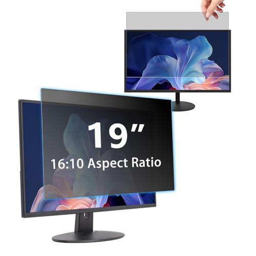 19" Privacy Screen Computer for 16:10 Aspect Ratio, 2-Sided Removable Anti-Peeping/Anti-Glare, Blue Light Block, UV Protect, Reduce Strain, Anti-Scratch, Fits 19-inch 16:10 Protector Film - size: 19inch 16:10