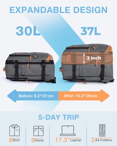 BAGSMART 37L Expandable Travel Backpack Compression Carry On Daypack | Weekender Bag Fits 17" Laptop. Water Resistant Luggage with Packing Cubes and Shoe Pouch. - color: Khaki White