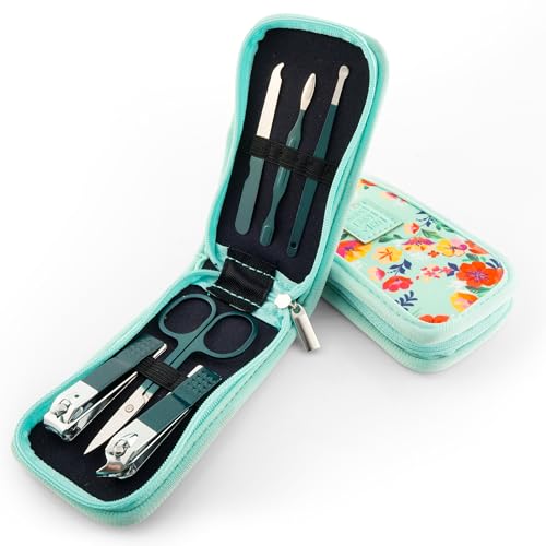 Nail Clipper Set – 7-Piece Portable Manicure & Grooming Kit with Stainless Steel Tools in Neoprene Case – Stay Organized, Purse-Friendly, Travel Essential for Women & Men (Teal) - color: Teal