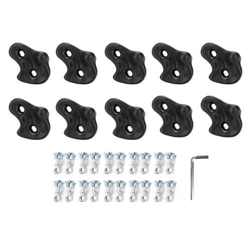 10PCS Rock Climbing Holds, PE Ergonomic Design with Rock Texture for Indoor Outdoor Climbing Wall, Includes Screws and Wrench Tools - color: Black