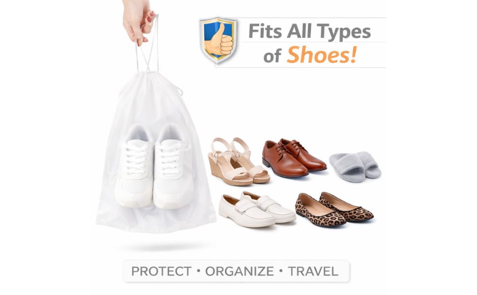 InfinitePack Large Transparent Shoe Bags for Travel, Portable Shoe Bags, Shoes Pouch Storage Organizer with Drawstring for Men & Women aClear Window Shoes Pouch with Rope - size: 10"x14"(100pcs)