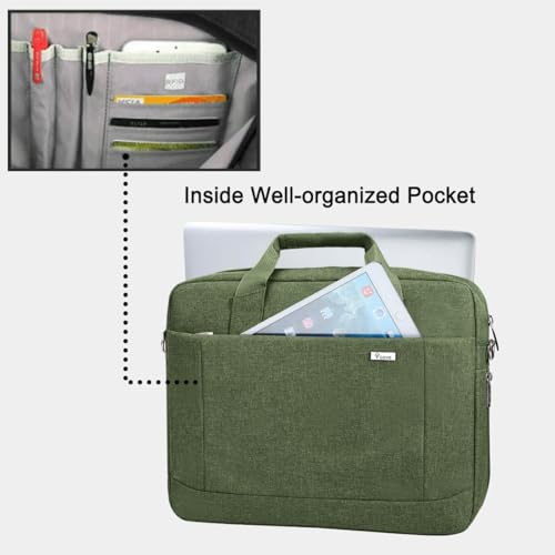 Voova 17.3-17 Inch Laptop Bag, Computer Bag, MacBook Bag, Army Green | Expandable splash-proof 17.3-inch laptop messenger bag with removable strap; fits MacBook, HP, Dell, Lenovo and Asus - color: Army Green, size: 17-17.3 Inch