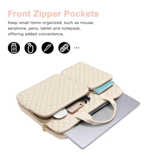 MOSISO 360 Protective Laptop Case 13.3 inch, 13-13.3 inch Laptop Sleeve | Compatible with MacBook Air/Pro 13/Pro 14,HP Dell ASUS Lenovo, Square Quilted Bag with 2 Pockets&Handle&Belt, Sand - color: Sand, size: 13.3 inch