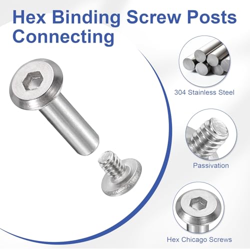 PATIKIL M8x8mm Hex Chicago Screws 10x60mm, 5Pcs 304 Stainless Steel Metric Hex Drive Socket Cap Binding Post Screw Posts for Scrapbook Leather Belt Album Furniture Repair, Silver - size: M8x8mm, 10x60mm