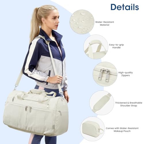 G4Free 45L Travel Duffle Bag for Women Men 3 in 1 Duffel Bags with Shoes Compartment Gym Backpack for Weekender Overnight, Beige - color: Beige