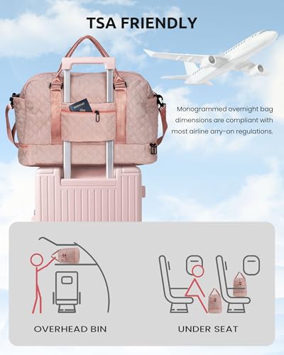 Girls Duffle Bag, Initial Bag, Weekender Bags with Shoulder Strap | Monogram Overnight Bags for Women Wet Pocket, Letter Travel Tote with Personalized Makeup Bag Gifts for Niece (Letter R) - color: Pink, style: R