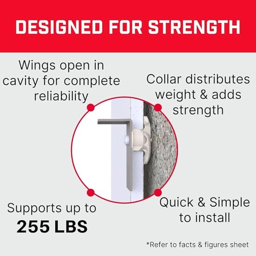 Bullfix Drywall Anchors and Screws Kit - Holds 255lbs - 96 Pack | Heavy Duty Drywall Anchors for Shallow Hollow Cavity, Dry Wall Screws, Dry Wall Kit - size: 96 Pack