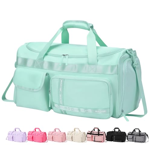 MAXTOP Gym Bag for Women Men Travel Duffle Bag Large Capacity Carry On Weekender Overnight Bag With Shoe Compartment Gym Tote Dry Wet Separation Duffel Bag for Travel - color: Light Green, style: Gym Bag