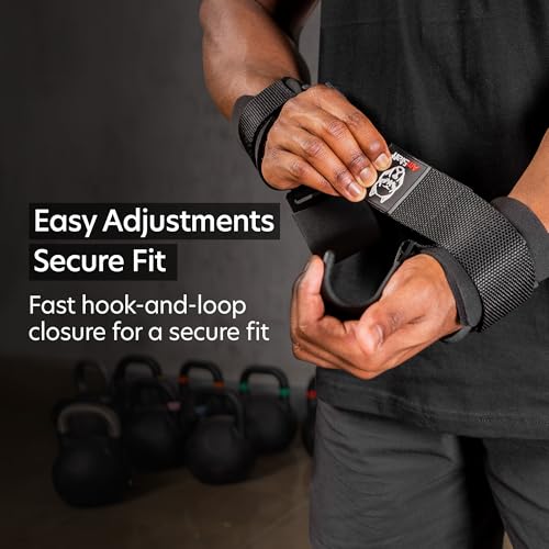 AmStaff Fitness Weight Lifting Hooks (Pair) - Gym Wrist Straps with Steel Hooks for Weightlifting, Pull-Ups, Deadlifts, Strength Training, and Fitness Workouts - Adjustable Neoprene Wrist Support - color: Black