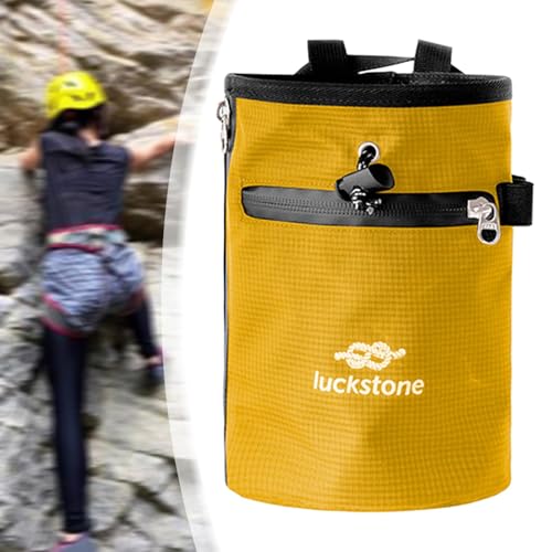 Rock Climbing Chalk Bag Waist Belt Chalk Carrier Bag with Zipper Pocket for Fitness Bowling Gymnastics Gym Weight Lifting - color: Yellow