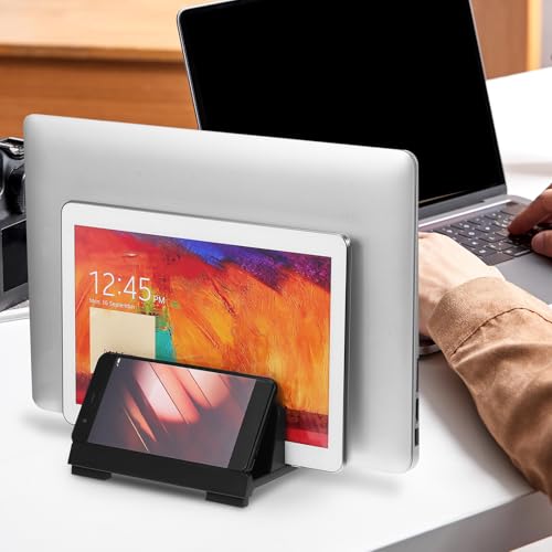 ABOOFAN Laptop Vertical Stand Dual Slots Black Upright Laptop Holder Universal Desktop Workspace Organizer for Office and Home Use