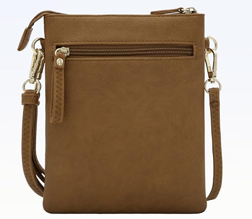 Solene Small Multi Zipper Pockets Crossbody Bag with Detachable Wristlet - color: Tan