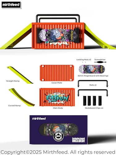 32mm Pro Fingerboard Complete Set | Bearing Wheels | 5 Ply Maple Deck | Anti Skid Grip Tape | Complimentary Tool | Concave Shape - color: Fun Box C : Predator Piranha