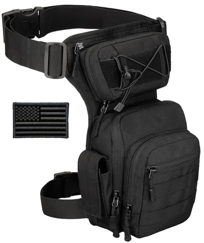 Tactical Drop Leg Bag Military Tool Gear Fanny Thigh Pack Utility Airsoft Motorcycle Cycling Waist Gear Pouch (Patch Included) - color: Black