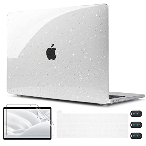 CISSOOK Clear Glitter Case for MacBook Pro 13 Inch 2020-2025 Release A2338 A2251 A2289, Plastic Bling Hard Shell Case with Keyboard Cover for MacBook Pro 13 M1 M2 Sparkly | 4in1 Set Plastic Bling Hard Shell Case with Keyboard Cover for MacBook Pro 13 M1 M