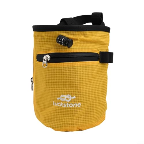 Rock Climbing Chalk Bag Featuring Stiffened Rim and Fleece Lining, No-Spill Magnesium Bag for Weightlifting Gymnastics Bouldering, 420D Fabric with Quick Clip Belt and Phone Pocket(Yellow) - size: Yellow
