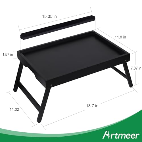 Artmeer Bamboo Bed Trays, Folding Legs, Phone/Tablet Slots, 2-Pack, Black - color: Black, size: Medium (Pack of 2)