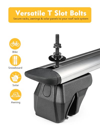 T Slot Bolts for Roof Rack Cross Bars, Platform, Cargo Basket, Stainless Square T Track Bolt Adapter to Secure Bike/Ski/Kayak Rack, Solar Panel, Awning, 4mm Thick - color: M6x65mm, 8pk