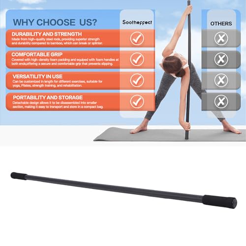 Yoga Stick, Steel Adjustable Stretching Stick, Adjustable Mobility Stick with Foam Handles for Exercise, Stretching, Balance