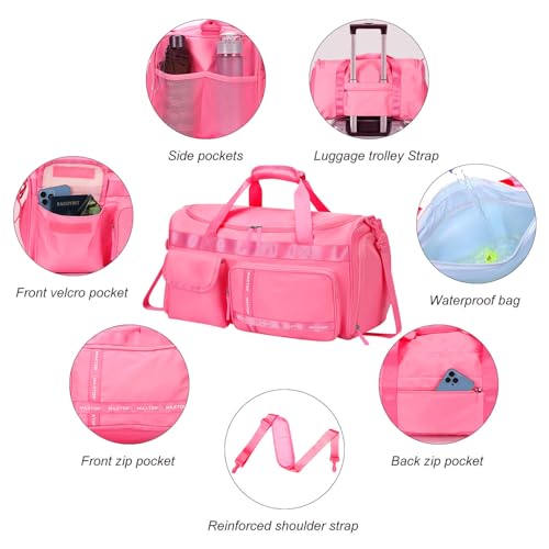 MAXTOP Gym Bag for Women Men Travel Duffle Bag Large Capacity Carry On Weekender Overnight Bag With Shoe Compartment Gym Tote Dry Wet Separation Duffel Bag for Travel - color: Rose, style: Gym Bag