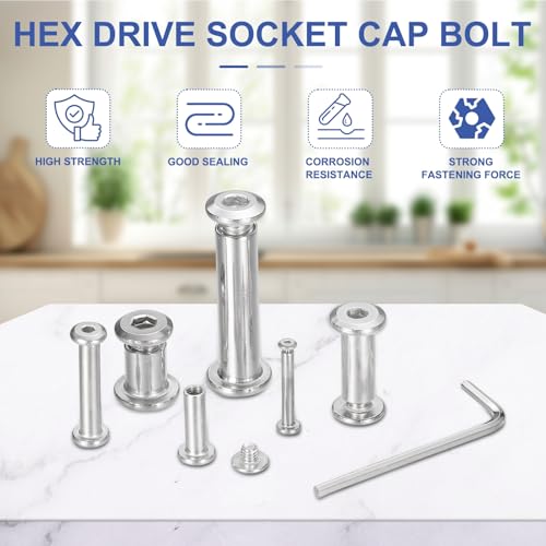 PATIKIL M8x8mm Hex Chicago Screws 10x50mm, 5Pcs 304 Stainless Steel Metric Hex Drive Socket Cap Binding Post Screw Posts for Scrapbook Leather Belt Album Furniture Repair, Silver - size: M8x8mm, 10x50mm