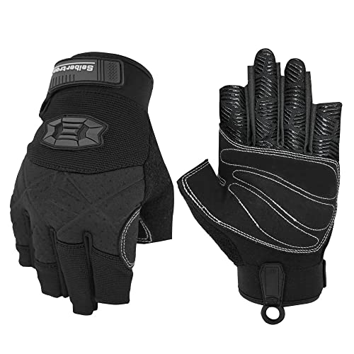 Seibertron Full or Half Finger Padded Palm Lightweight Breathable Climbing Rope Gloves for Climbers, Rock Climbing, Rescue, Adventure, Sailing, Kayaking, Outdoor Sports - color: 3/4 Finger Black, size: Medium
