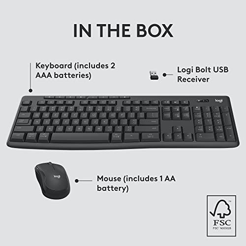 Logitech MK370 for Business Wireless Keyboard and Mouse Combo - Graphite | For Business, Full-Size Keyboard, Secure Logi Bolt USB Receiver, Bluetooth, Globally Certified Windows, Mac, Chrome, Linux - size: One Size