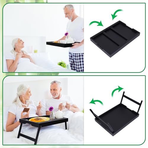 Artmeer Bamboo Bed Tray, Folding Legs, Phone/Tablet Slot, Medium, Black | FSC-certified bamboo bed tray with phone/tablet slot, folding legs, handles and raised edges for meals, laptops and reading. - color: Black, size: Medium