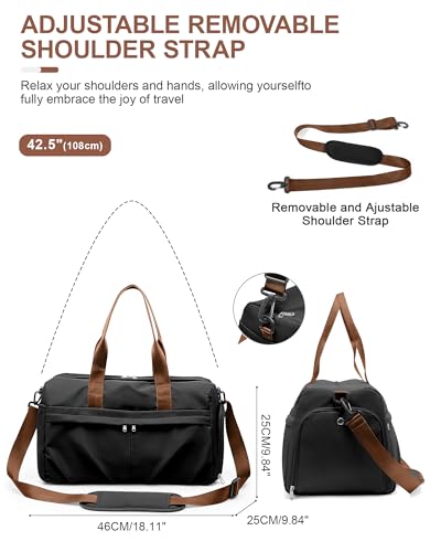 Gym Bag for Women Men with Shoe Compartment, Sport Duffel Bag, Waterproof Travel Weekender Overnight Carry on Bag for Yoga with Trolley Sleeve, Black Brown - color: A10-Black Brown