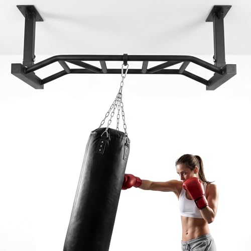 Strength Training Pull-Up Bars 47 Inch Ceiling Mount Pull Up Bar Fitness Trainer Adjustable Height Heavy Duty Multi-Grip Chin Up Bar Home Gym Equipment