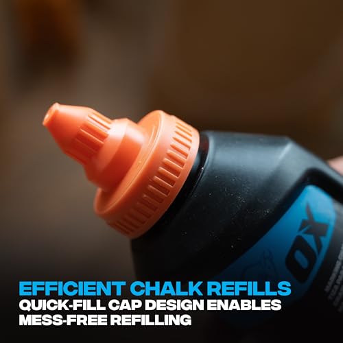 OX Orange Chalk Line Powder 8oz - High Visibility Refill | Weather-resistant marking chalk, high-flow nozzle, leak-proof cap, works on wood, concrete, metal, stone - color: Orange - Hi-Visibility