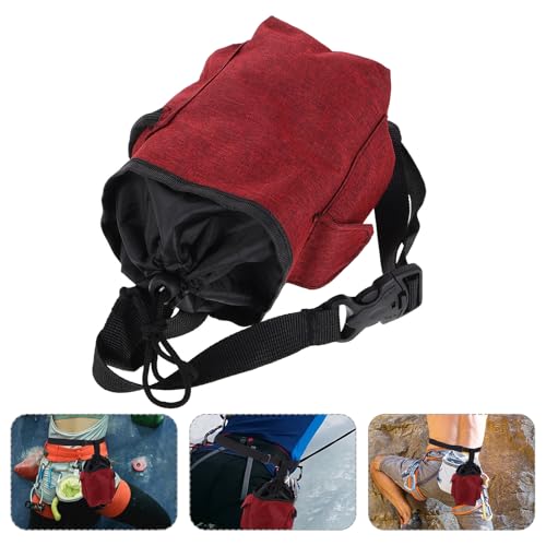 Cabilock Large Chalk Bag for Rock Climbing with Belt and Zippered Pocket, Burgundy Non-Slip Chalk Tool for Bouldering, Gymnastics, and Weightlifting