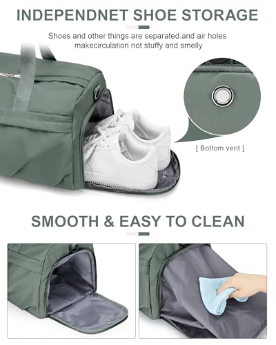 Gym Bag for Women Men, Sport Duffel Bag with Toiletry Bag & Shoe Compartment,Waterproof Travel Weekender Overnight Carry on Bag for Yoga with Trolley Sleeve, Green Set - color: A5-Green Set