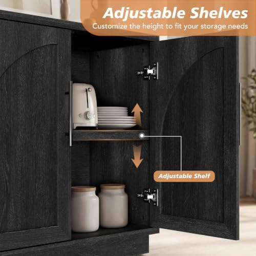 Fatmok Arched Sideboard Buffet Accent Cabinet, 31.5" Credenza with Adjustable Shelf, 4-Piece Modular Coffee Station Storage for Kitchen Living Room Bedroom, Black Grey - color: Cccc-black Grey