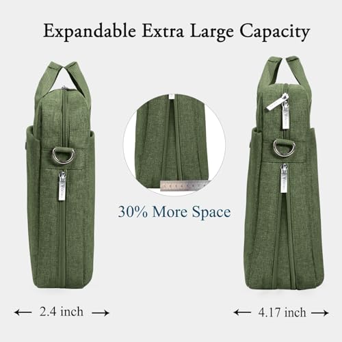 Voova 17.3-17 Inch Laptop Bag, Computer Bag, MacBook Bag, Army Green | Expandable splash-proof 17.3-inch laptop messenger bag with removable strap; fits MacBook, HP, Dell, Lenovo and Asus - color: Army Green, size: 17-17.3 Inch