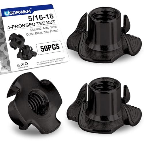 50PCS 5/16"-18 T Nuts for Wood, Carbon Steel 4-Prong Tee Nuts | Threaded inserts for wood panels, furniture and climbing wall holds - color: 50 Pack 5/16"-18