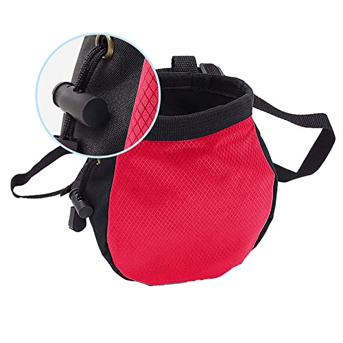Rock Climbing Chalk Bag with Belt and Zipper Pocket for Fitness Gym Weight Lifting Hunting Bouldering Drawstring Magnesia Sack - color: Red
