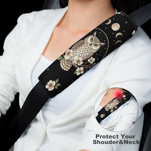 2PCS Moon Owl Car Seat Straps Shoulder Pads Universal Soft and Comfortable Seat Belt Covers Cushion for Child, All Vehicles, Shock Absorption - color: Pattern 979