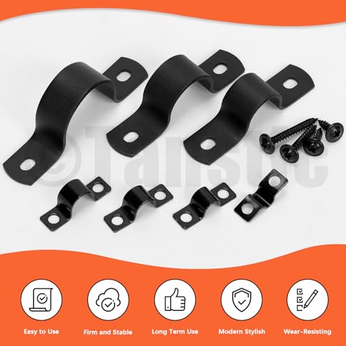 Tanstic 10Pcs Black Two Hole Pipe Strap, 1-1/4” Two Hole Strap U Bracket Rigid Pipe Strap Pipe Strap Clamp with Phillips Modified Truss Head Wood Screws for Fixing Pipe, Conduit, U Bracket - size: 1-1/4"
