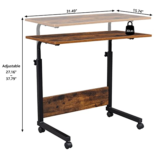Adjustable Height Mobile Computer Desk, Rolling Laptop Stand Cart, Portable Standing Desk, Overbed Bedside Table - color: B