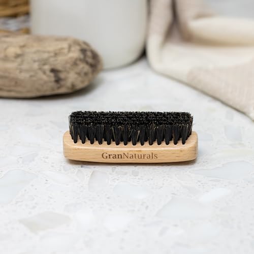 GranNaturals Boar Bristle Slick Back Hair Brush - Palm Size - Soft Medium Smoothing Hairbrush to Style, Polish, & Lay Hair Down Flat to Create a Sleek Frizz Free Hairstyle for Women and Men