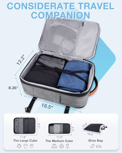 BAGSMART 37L Expandable Travel Backpack Compression Carry On Daypack | Weekender Bag Fits 17" Laptop. Water Resistant Luggage with Packing Cubes and Shoe Pouch. - color: Khaki White