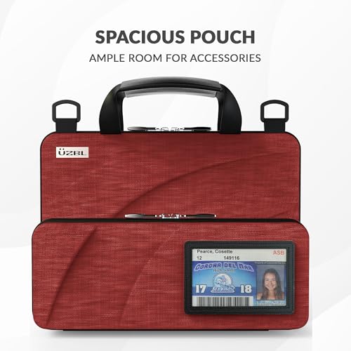 13-14 Inch Always-on Chromebook Protective Hard Case with Accessory Pouch and Adjustable Shoulder Strap - color: Deep Red