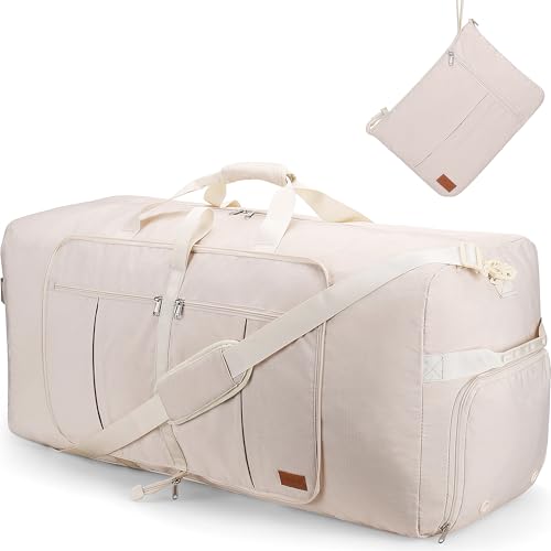 100L EXTRA LARGE Foldable Waterproof Travel Duffle Bag for Men and Women | with Shoe Compartment, Duffel for Weekender Gym Sport, Tear Resistant, Polyester - color: Beige, size: 100L