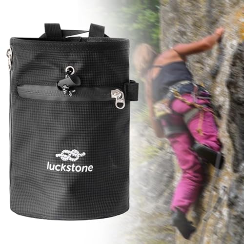 Rock Climbing Chalk Bag Waist Belt Chalk Carrier Bag with Zipper Pocket for Fitness Bowling Gymnastics Gym Weight Lifting - color: Black